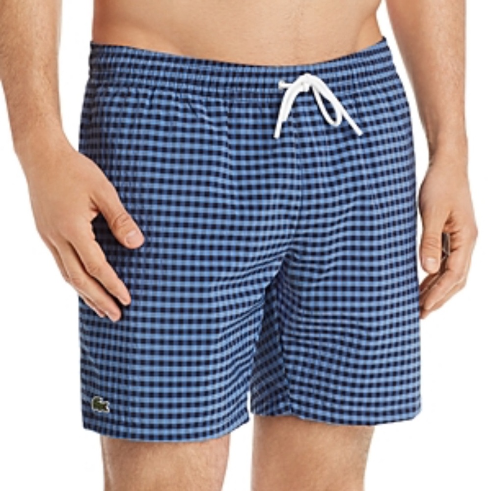 Lacoste Men's Navy Gingham Swim Trunks New no tags